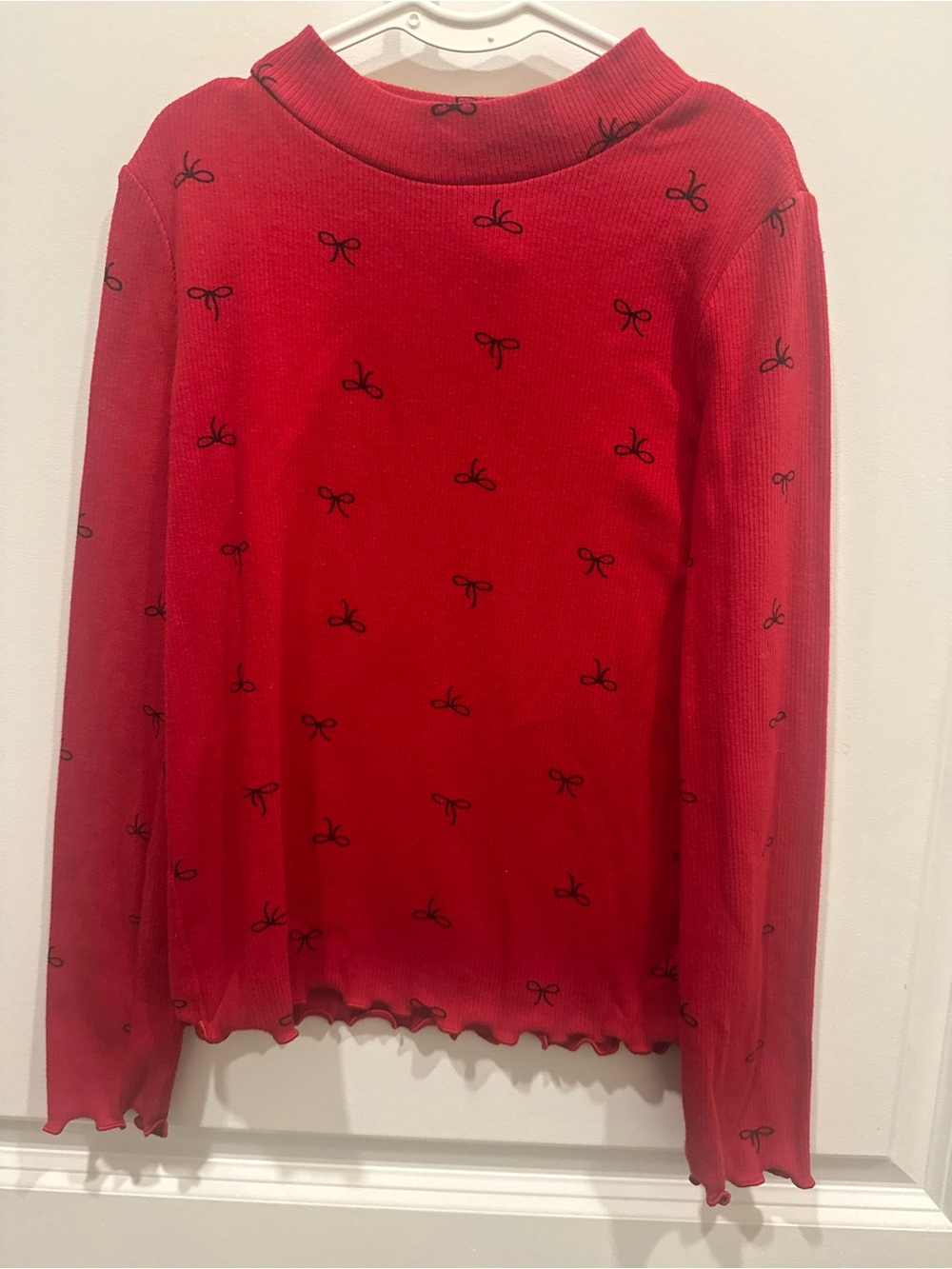 Cat & Jack Red Ribbed Long-Sleeve Top with Black Bow Print